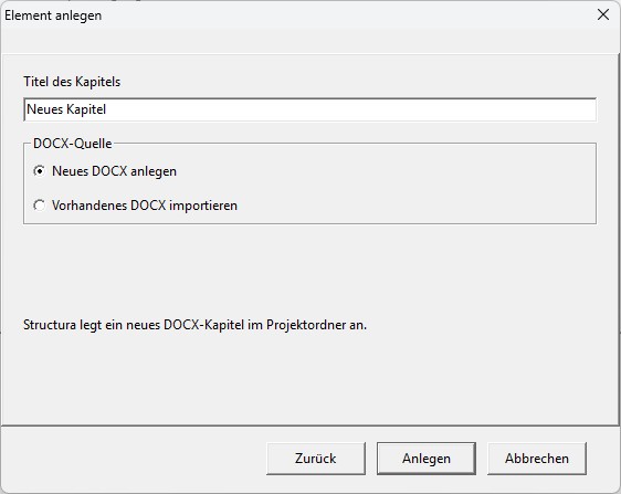 Dialog zum Hinzufügen eines Kapitels oder Teil-Trenners